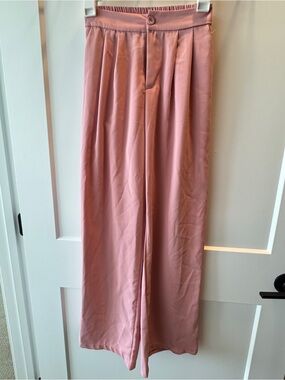 Wide Leg Satin Pants - Dusty Rose